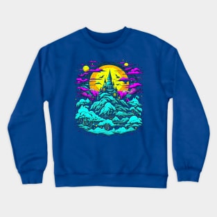 Haunted Castle On A Psychedelic Dreamscape Hill Crewneck Sweatshirt